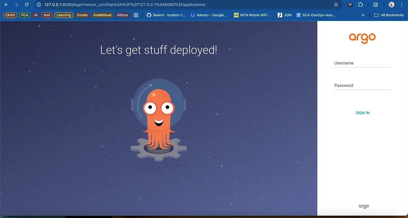 Local Host ArgoCD UI accessed with Port-forwarding