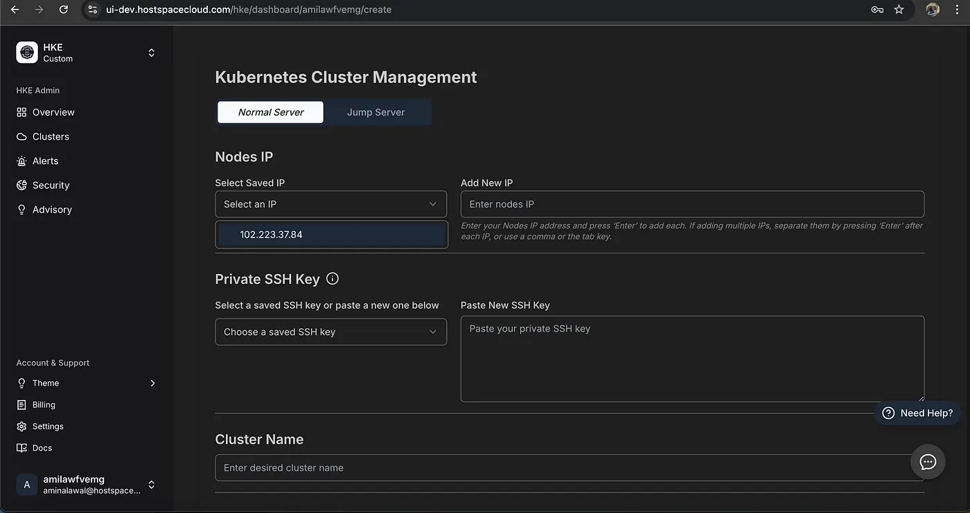 Creating a Cluster using Saved Credentials (Instance IP &#x26; SSH Keys)